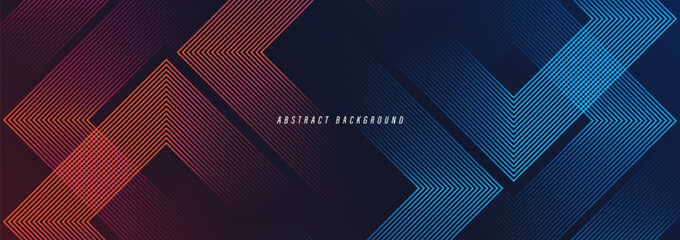 Dark abstract background with glowing geometric lines. Square lines pattern. Minimal geometric. Modern futuristic graphic. Suit for banner, booklet, cover, flyer, website, corporate, brochure