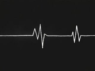 Simple white electrocardiogram line on a black background, representing heart rate and health monitoring with a minimalistic approach