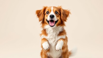 Fototapeta premium Cute puppy dog with a playful expression, joyful and happy in a bright, warm setting, capturing pet love and companionship