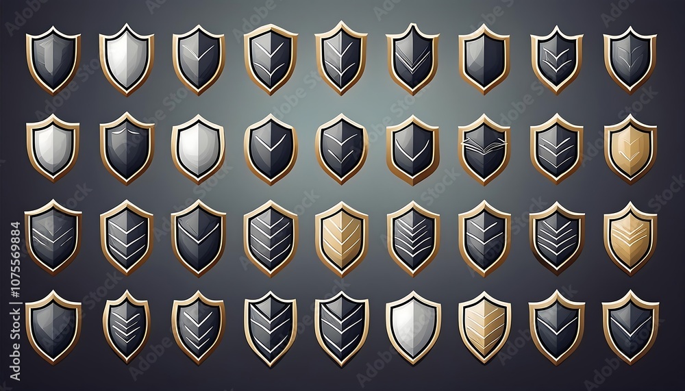 Poster a collection of 36 shield icons in various shapes, including pointed and rounded logos _1(93)