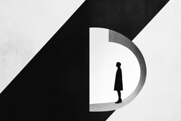 Obraz premium Black and white graphic featuring geometric shapes and clean lines.