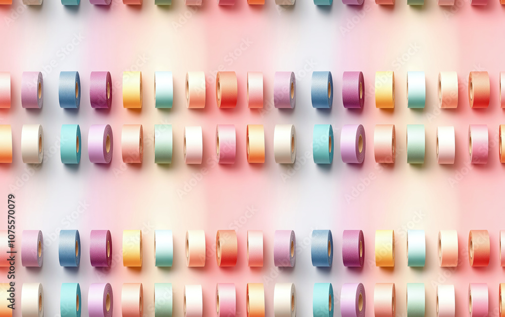 Poster A colorful pattern featuring rows of various pastel-colored objects, creating a visually appealing, harmonious design. Seamless pattern