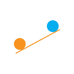 Minimalist balance concept logo featuring two circles in orange and blue on a tilted line symbolizing equilibrium stability and contrast ideal for business financial balance wellness and equality them