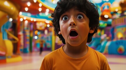 Excited Child in Play Area with Colorful Background