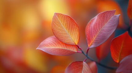 Vibrant autumn leaves glowing softly in warm sunlight during the fall season