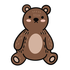 Vector drawing of a little bear cub. Toy bear. Design element for children