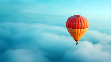 Obraz premium Hot Air Balloon in Clear Blue Sky with Clouds Aerial View