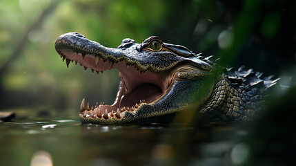 Obraz premium Alligator with Mouth Open in Natural Setting