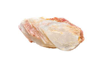 Tourmaline mineral stone in the breed a white background close up.