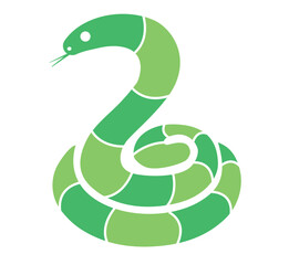 年賀状素材　シンプルなとぐろを巻いた二色のヘビのアイコン、イラスト　干支、巳年2025年