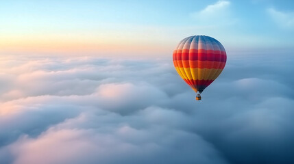 Fototapeta premium Aerial View of Hot Air Balloon in Clear Blue Sky