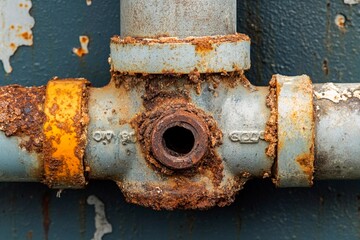 Rusty plumbing pipes showcasing corrosion against a textured wall background. Generative AI