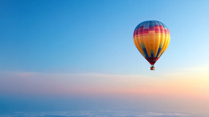 Fototapeta premium Hot Air Balloon Flying Over Clouds in Bright Blue Sky