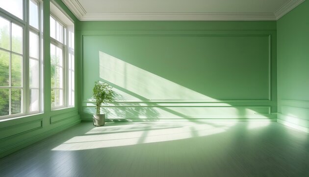  Shadows from window frames dance across a light green wall as natural sunlight fills an emp_1(1597)
