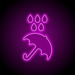 Umbrella vector simple icon. Flat design. Purple neon on black background