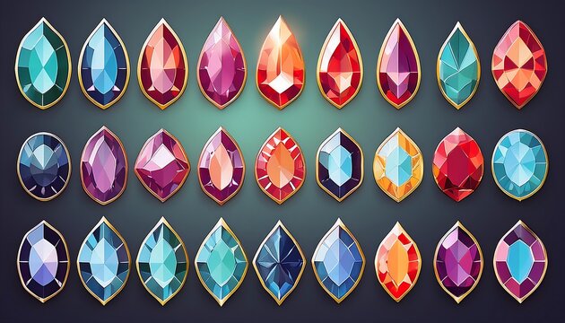  Set of precious stones in various cuts with colored gems featuring shapes like circles,_1(1590)
