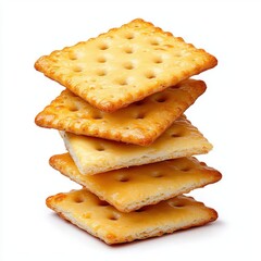 A photostock of a stack of crispy cheese crackers, perfect for snack or appetizer themes, isolated on white background, High Quality