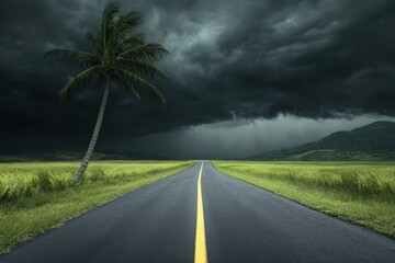 Fototapeta premium The Road to Storm- A dramatic and moody image of a road leading into a gathering storm,_1(321). Beautiful simple AI generated image