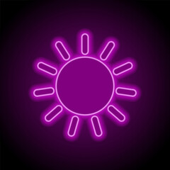 Sun simple icon, vector. Flat design. Purple neon on black background