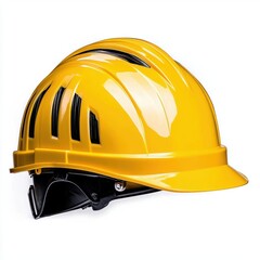 A photostock of a stylish yellow hard hat, ideal for construction or safety themes, isolated on white background, High Quality