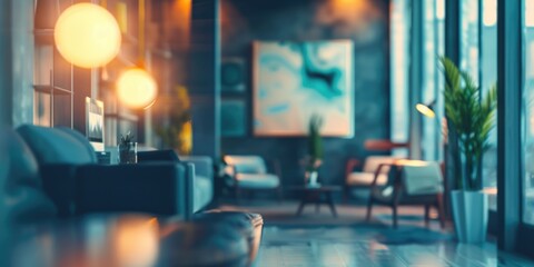 Apartment Marketing. Abstract Blurred Office Interior with Bokeh Effect