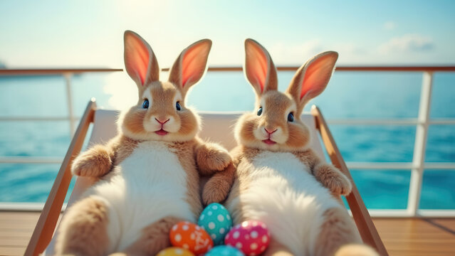 Cute easter bunnies on vacation
