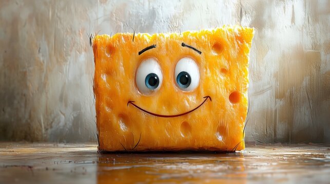 Whimsical Animated Cheese Character with a Happy Expression
