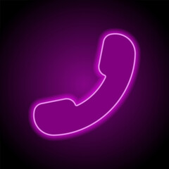 Phone, call simple icon. Flat design. Purple neon on black background