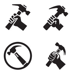 Hand Holding Hammer Icon Set