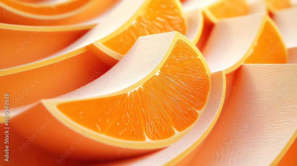 Poster abstract background with wavy orange slices and shallow depth of field. paper cuts minimalistic back