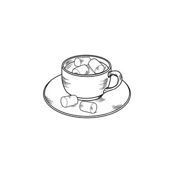 cup of cocoa with marshmallows sketch clip art preview