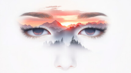 Fototapeta premium A close-up of a woman's eyes with a mountain landscape reflected in them.