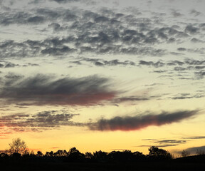 Fototapeta premium grey and pink clouds with yellow sunset sky background