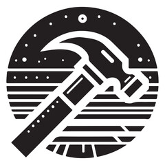 Creative  Black Hammer Icon with Sun and Stars