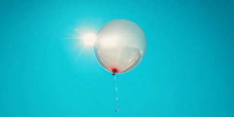 Obraz premium A Single White Balloon Floats Against a Bright Blue Sky, Glinting in the Sunlight During a Clear Day, Evoking a Sense of Freedom and Lightness in the Atmosphere