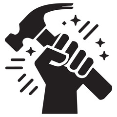 A Hand Holding Black Hammer Icon