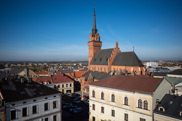 Obraz premium Cathedral Basilica of the Nativity of the Blessed Virgin Mary (Bazylika katedralna Narodzenia Najświętszej Maryi Panny) with tower that rises 72 metres above town. Tarnów, Poland.