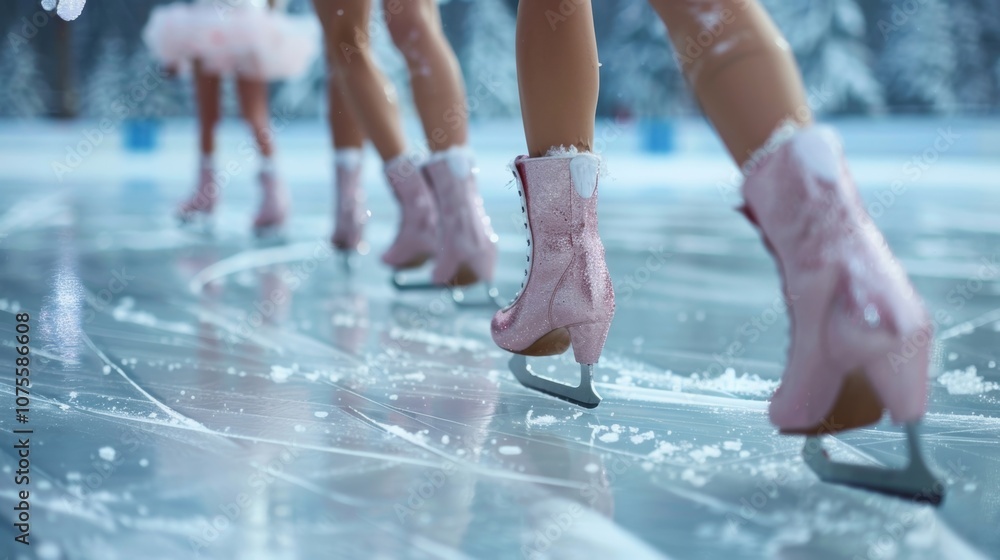Aufkleber a group of synchronized skaters gracefully gliding across the ice perfectly in sync with each other.