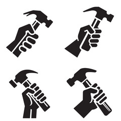 Hand Holding Hammer Icon Set
