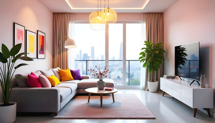 a living room with a couch and a coffee table