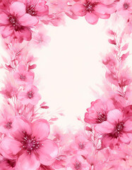 Obraz premium Watercolor painting of pink flowers arranged in a frame shape.