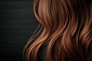 Fototapeta premium Long wavy auburn hair flowing against a dark textured background