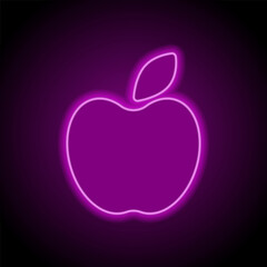 Apple simple icon vector. Flat design. Purple neon on black background