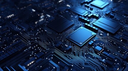 Fototapeta premium High-Tech Circuit Board with Advanced Microprocessors and Electronic Components. Futuristic Technology Background
