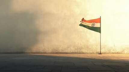 A solitary Indian flag fluttering on a blank backdrop