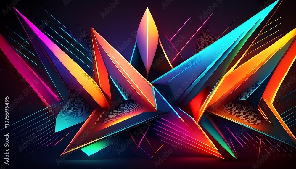 Leinwandbilder  Angular shapes in neon colors against a solid black backdrop create a striking visual e_1(827)
