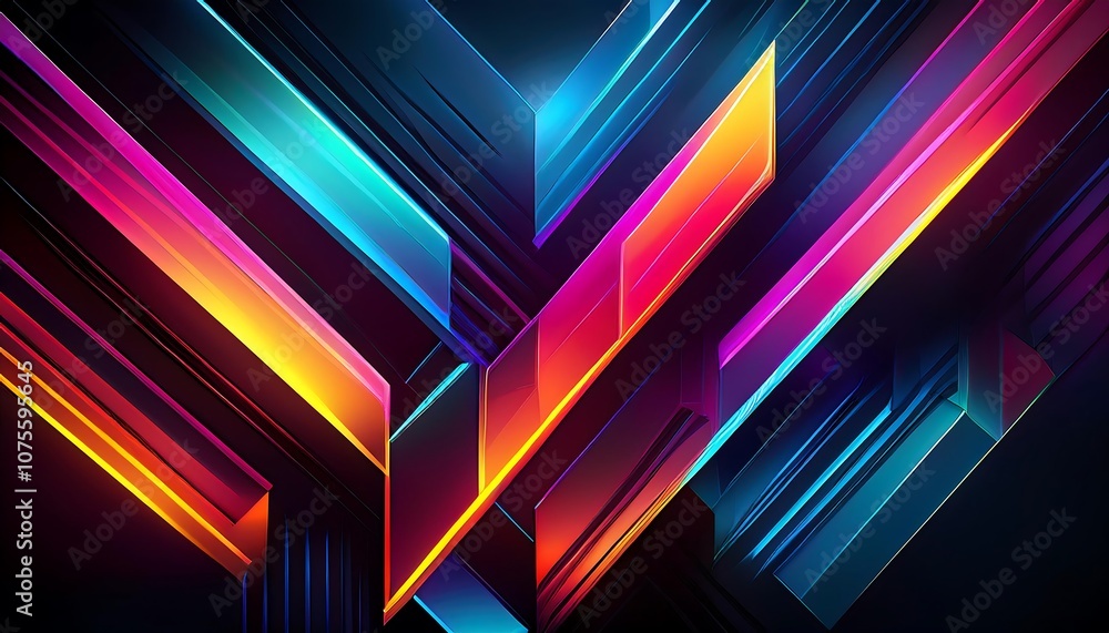 Aufkleber  Angular shapes in neon colors against a solid black backdrop create a striking visual effec_1(824)