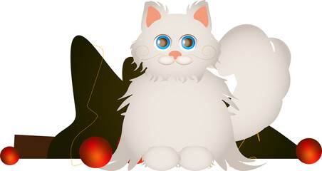 cat overturned the Christmas tree, character cat illustration for kids, children