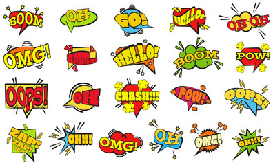 Comics speech bubble collection with halftone. Cartoon comics bubble elements. Set of comic bubble speech clouds