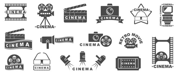 Cinema emblem badges collection on a white background